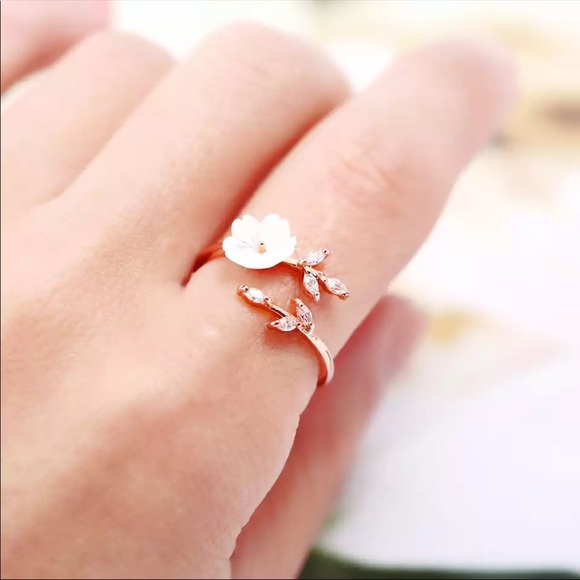 New Lovely Rose Gold Flower branch Diamond Adjustable Ring - Picture 2 of 3